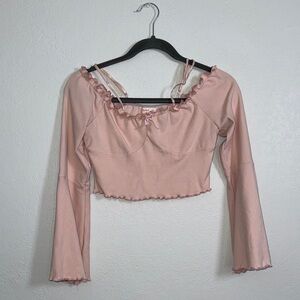 ROMWE Blush Pink Ruffle Long-Sleeve Crop Top